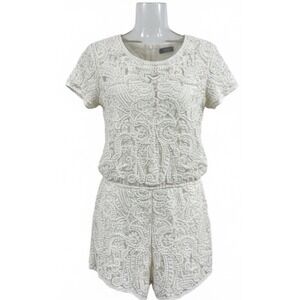 VERTY Women's Ivory Embroidered Romper Size L Lace Pearls Bridal Boho Elegant 🥂